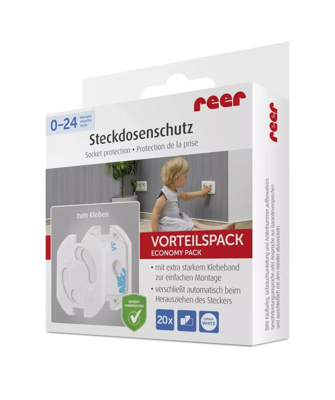 Protège-prise, à coller, blanc, 20 pièces - BLANC Reer