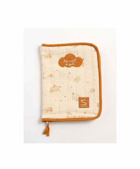 Protège carnet de santé en double gaze de coton - ORSINO BB Cigogne