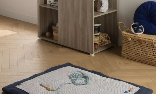 Grand tapis de jeu en double gaze de coton marinière - BABY SAILOR BB Cigogne