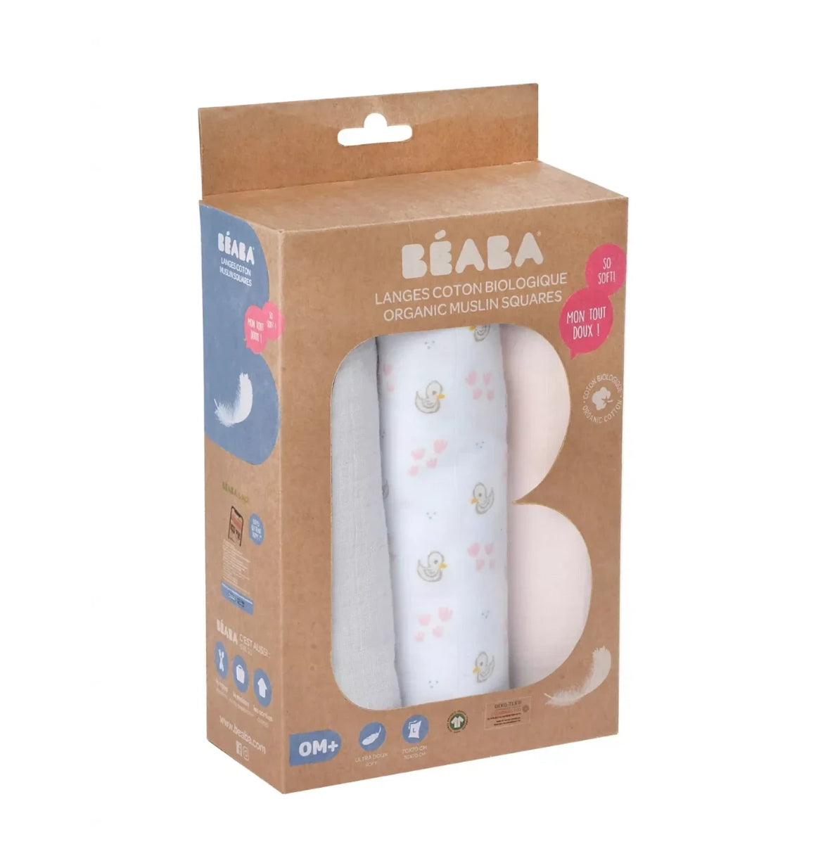 Boîte de 3 langes BEABA - CYGNE BB Cigogne