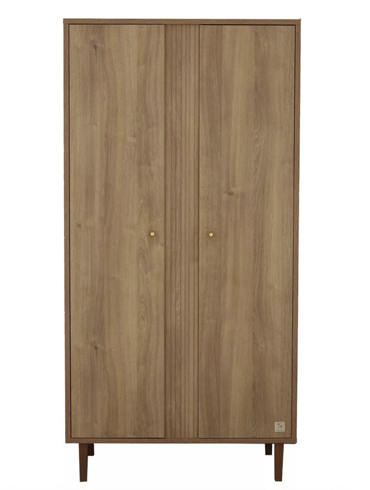 Armoire 2 portes avec détail imitation bois texturé et pieds bois - Mokka Sauthon