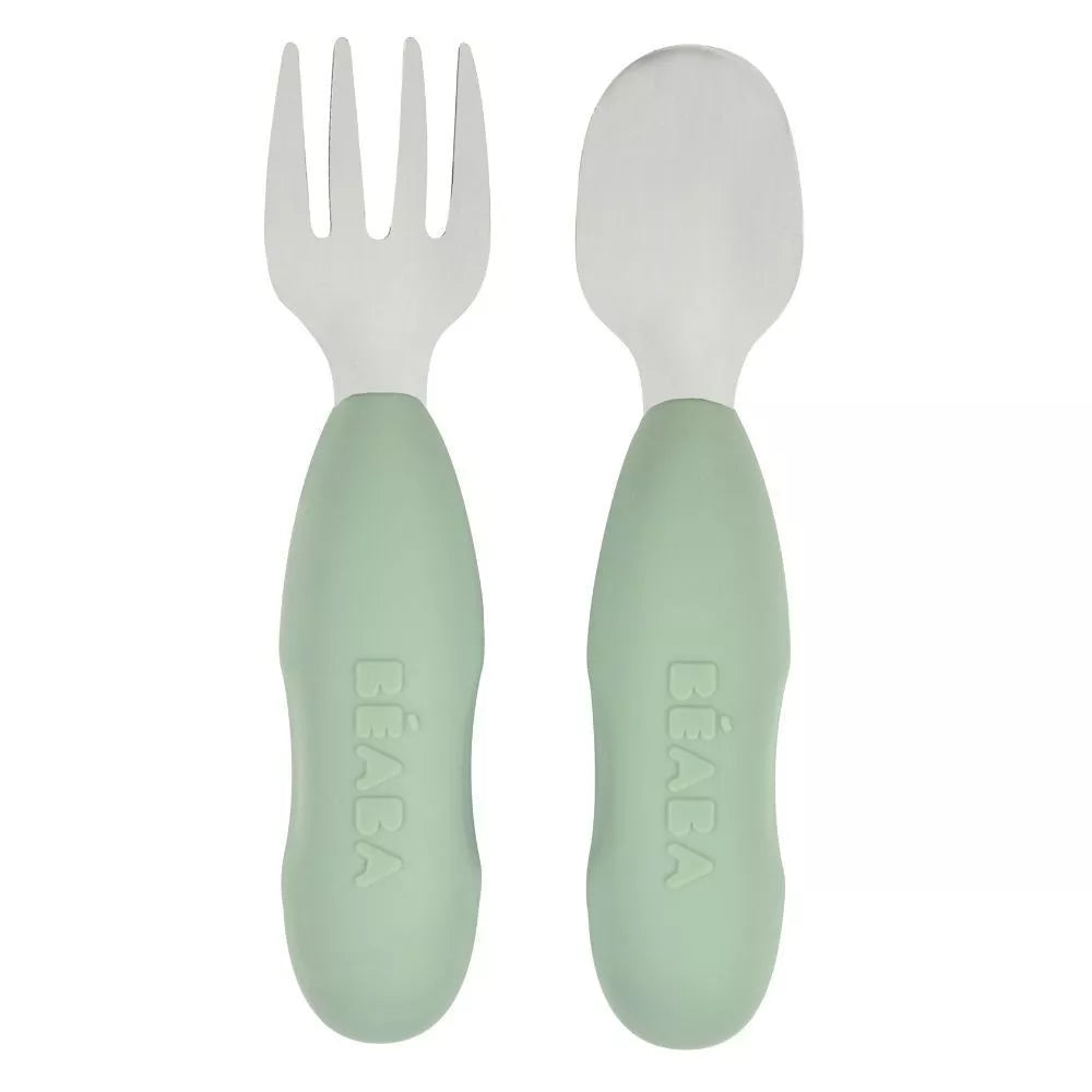 BEABA, Lot de 2 pré-couverts inox - VERT SAUGE