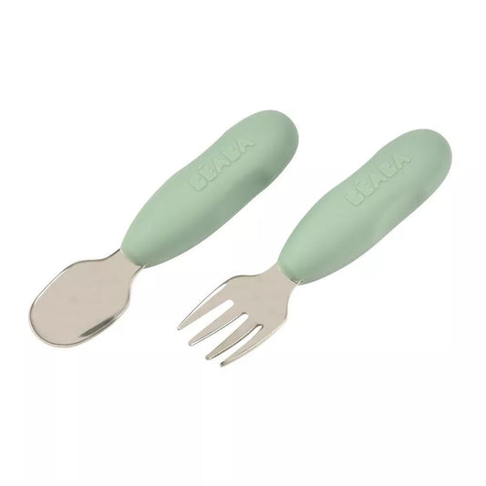 BEABA, Lot de 2 pré-couverts inox - VERT SAUGE Beaba