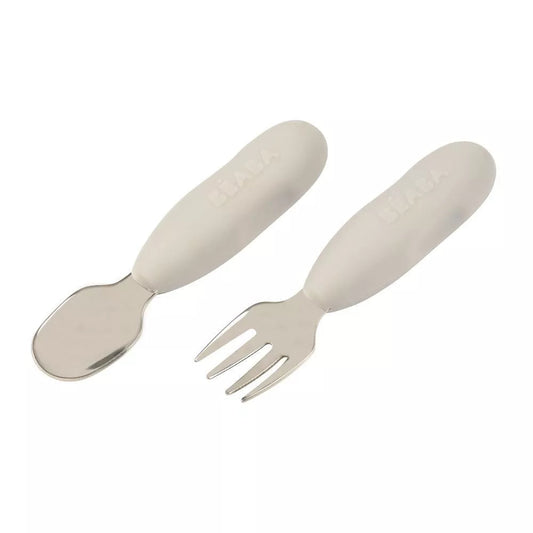 BEABA, Lot de 2 pré-couverts inox - GRIS Beaba