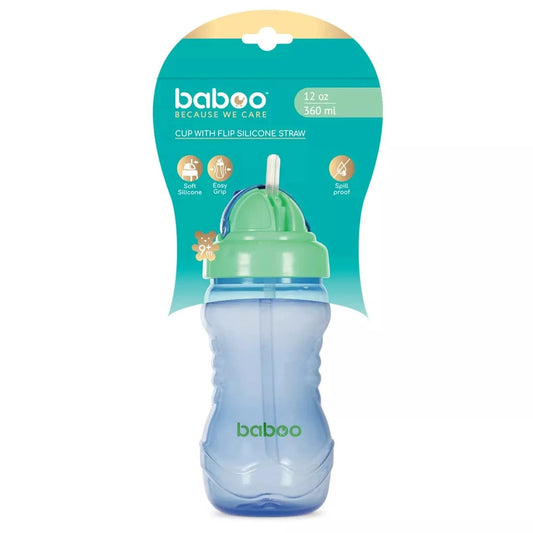 Tasse BABOO® avec paille en silicone, 360 ml, 9 mois et + - VERT/BLEU BB Cigogne