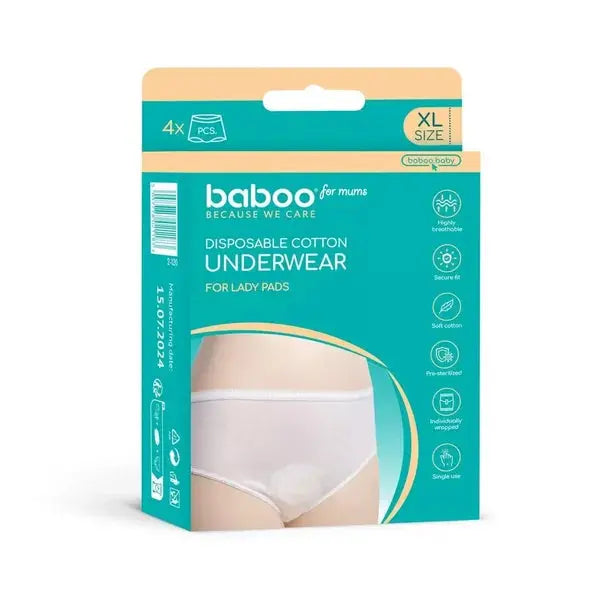 Sous-vêtements jetables de maternité en coton BABOO, (Taille XL, 4 pièces). BB Cigogne