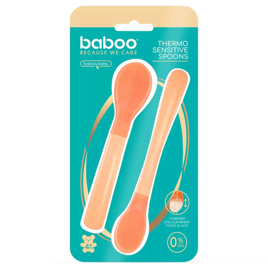 Lot de 2 cuillères BABOO® thermosensibles, à embout souple - PEACHY KEEN BB Cigogne