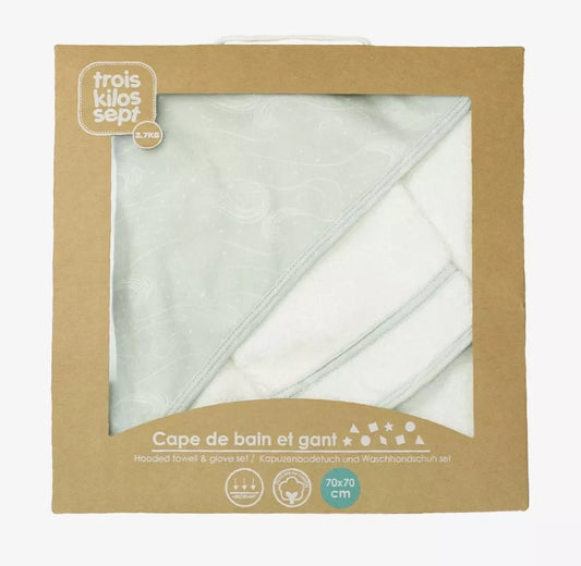Cape de bain et Gant (Trois Kilos Sept) - BLEU BB Cigogne