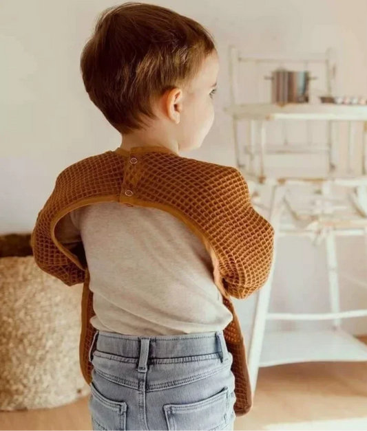 Bavoir à manches nid d'abeille - CARAMEL Manufacture des bébés français
