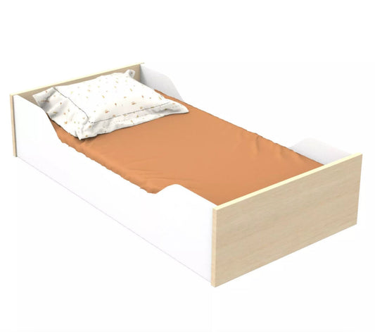 Lit évolutif 140x70 - Little Big Bed en bois décor chêne velours et balustres blancs - NATURE Sauthon