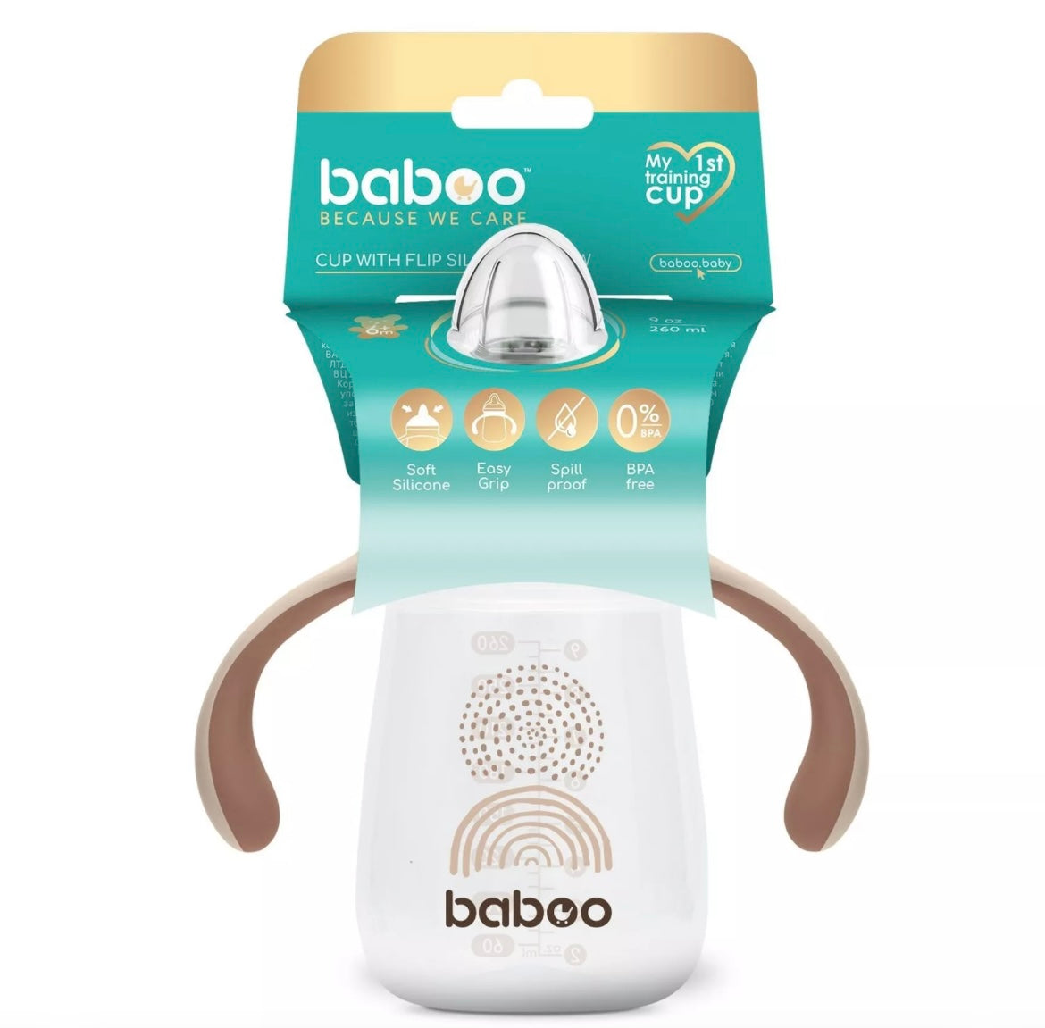 Tasse BABOO® avec bec verseur en silicone, 260 ml, Au Naturale, cacao, 6+ mois BB Cigogne