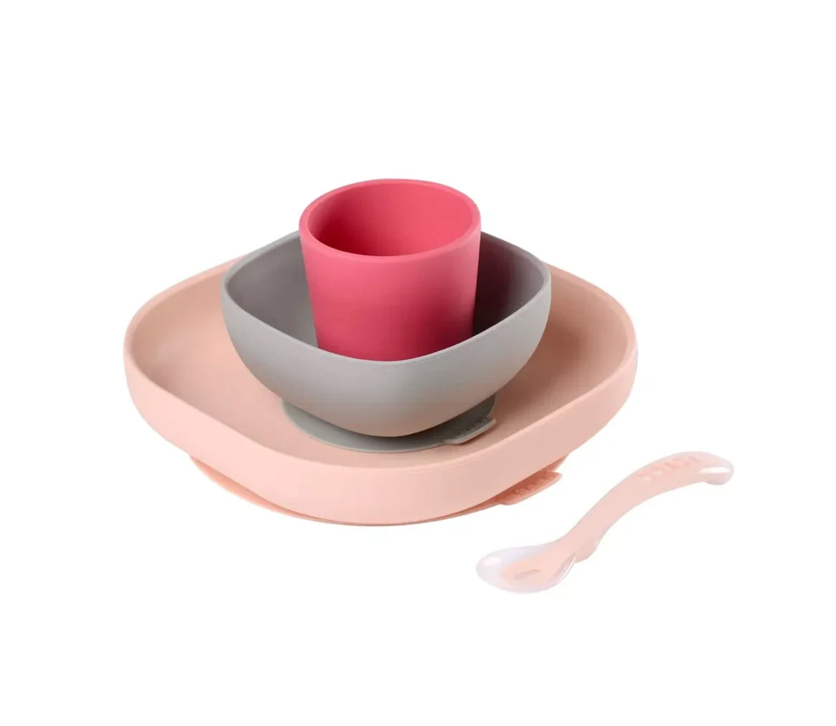 Coffret repas silicone 4 pièces BEABA - ROSE BB Cigogne