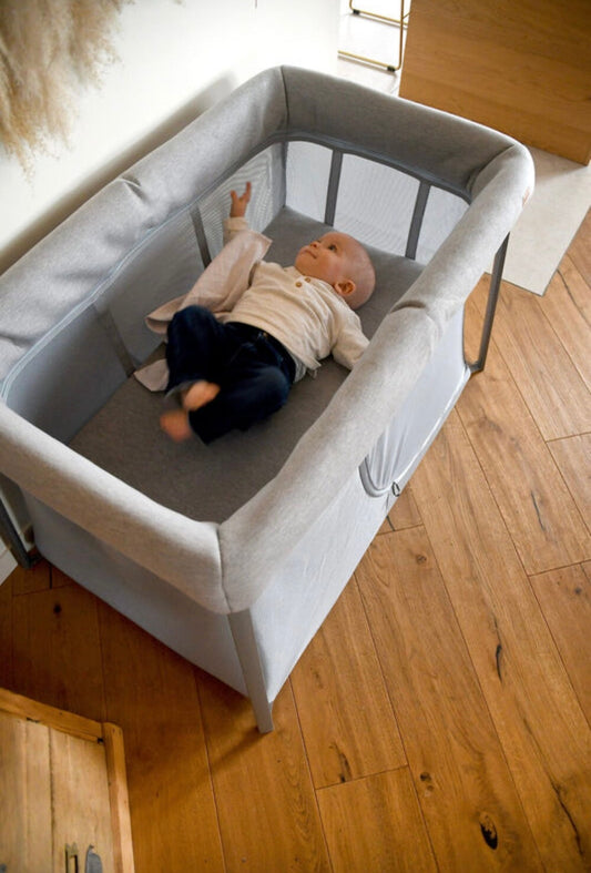 Nouveauté ! BEABA, Lit parapluie 3 en 1 - Eazy sleep - Gris chiné / Galet BB Cigogne