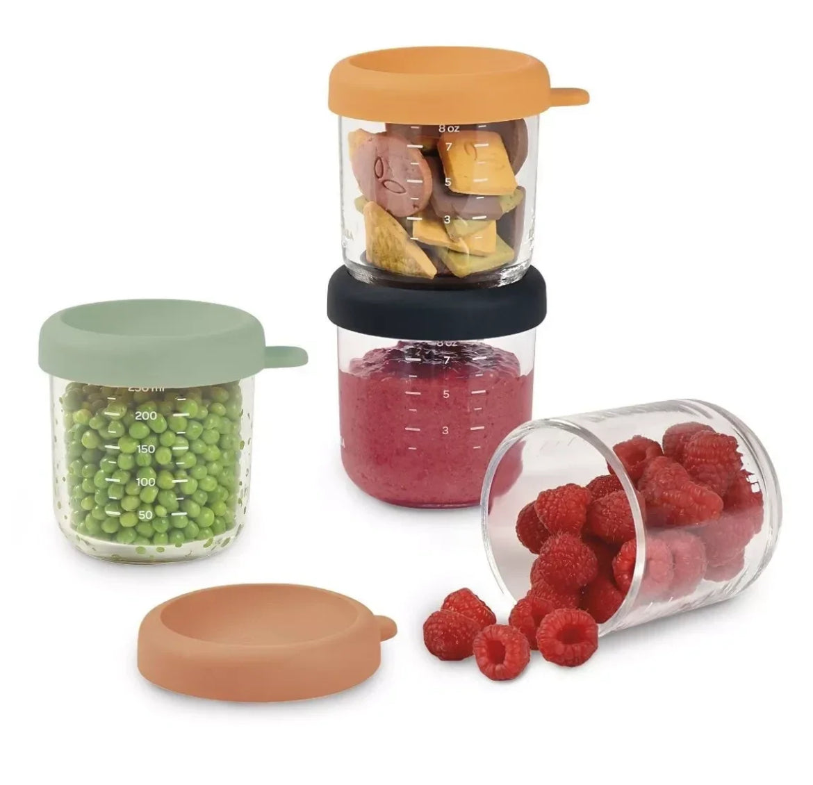 BEABA, Coffret 4 portions verre 250 ml (Sunrise color mix) BB Cigogne