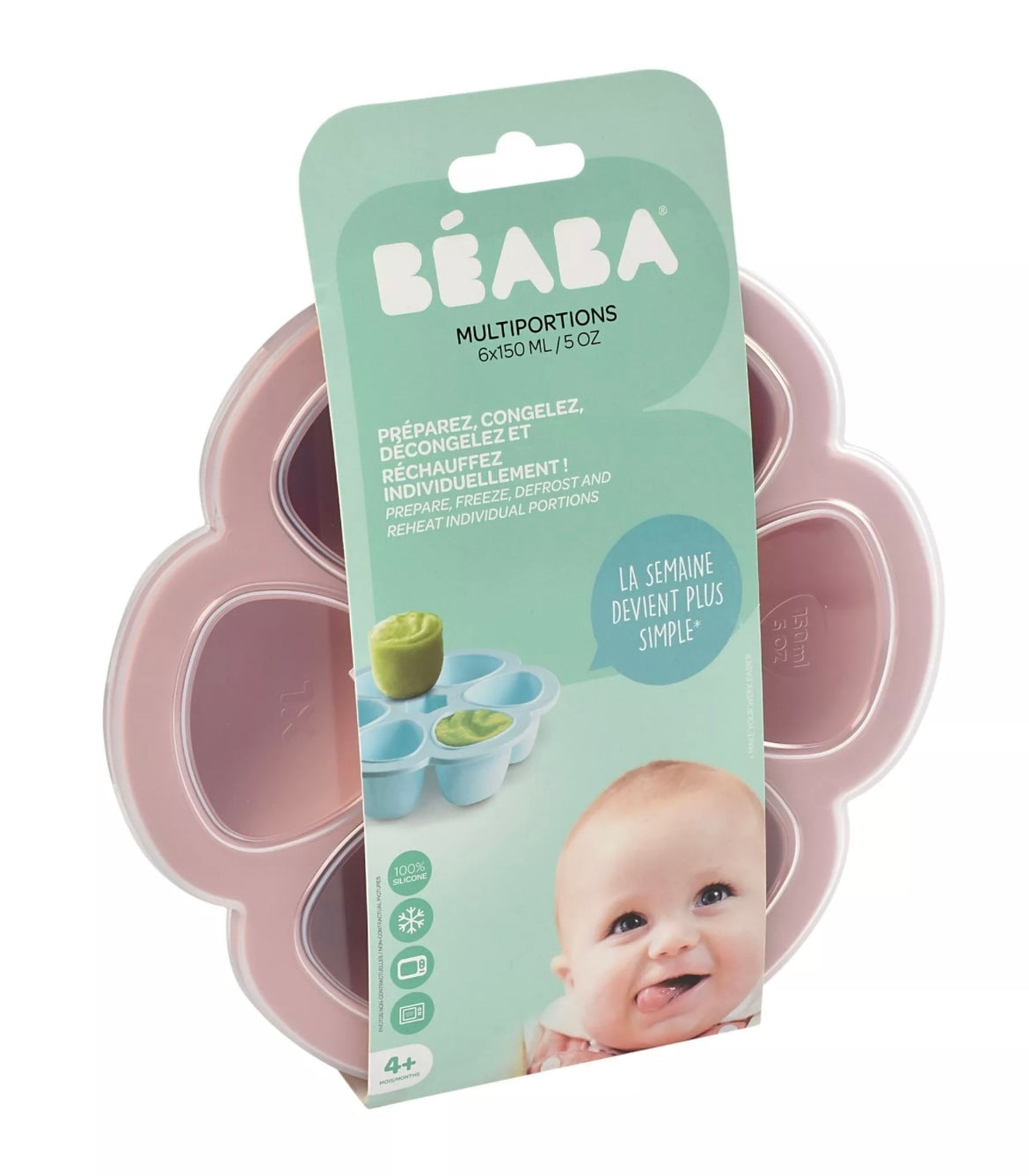 BEABA, Multiportions silicone 6 x 150 ml old pink BB Cigogne