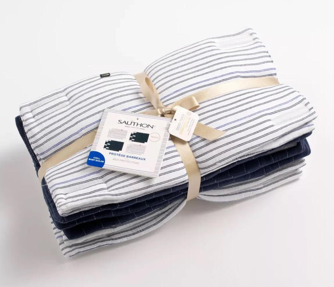 Protections de barreaux de lit en coton - MARINIERE BB Cigogne