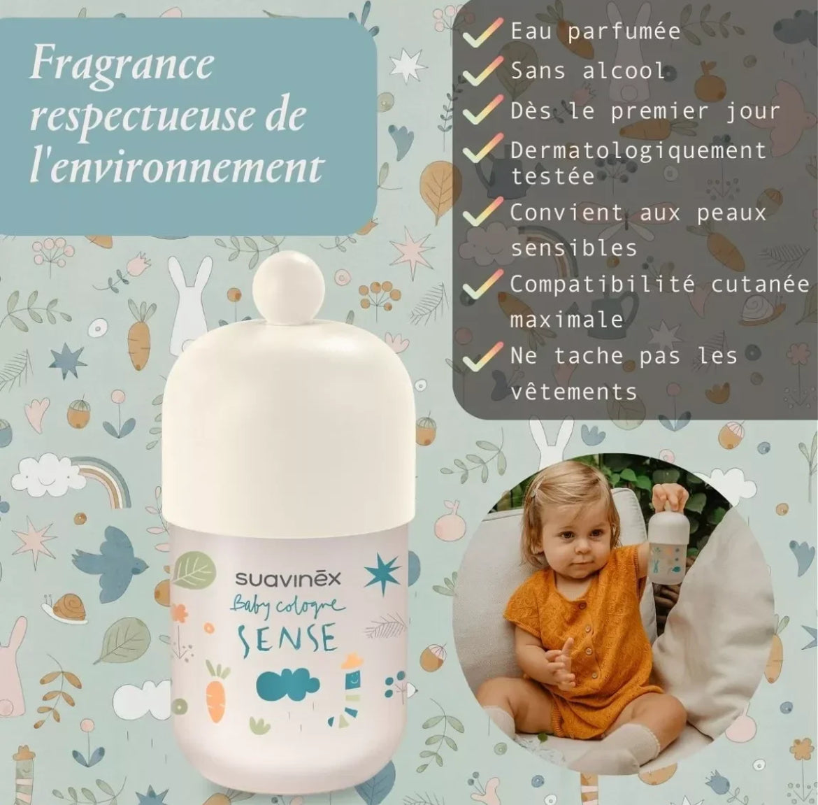 SUAVINEX, SET LAPIN ET COLOGNE SENSE 100ML BB Cigogne