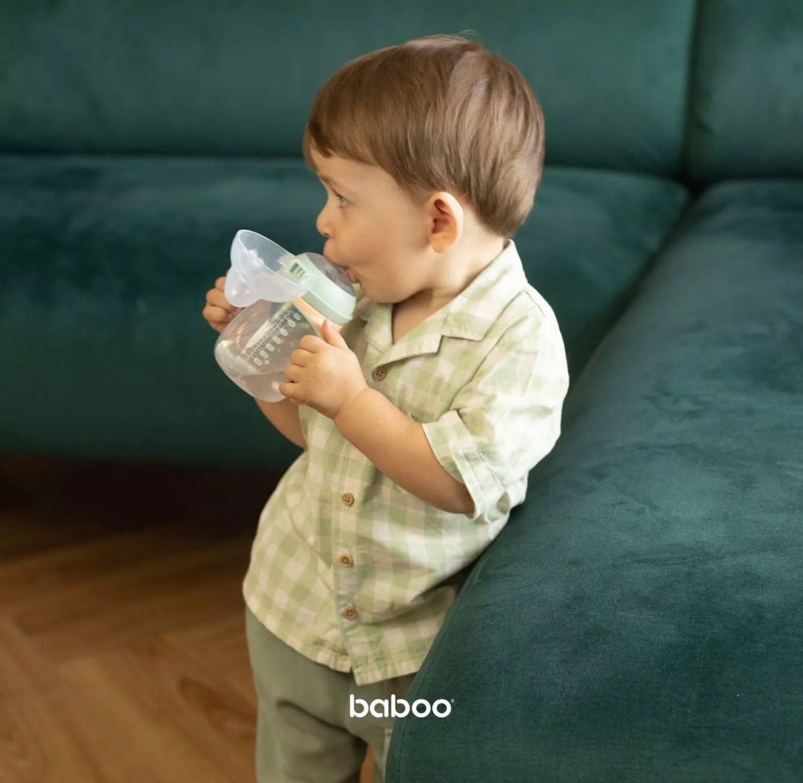 Tasse BABOO® avec bec verseur en silicone, 260 ml , pêche , 6 mois et +