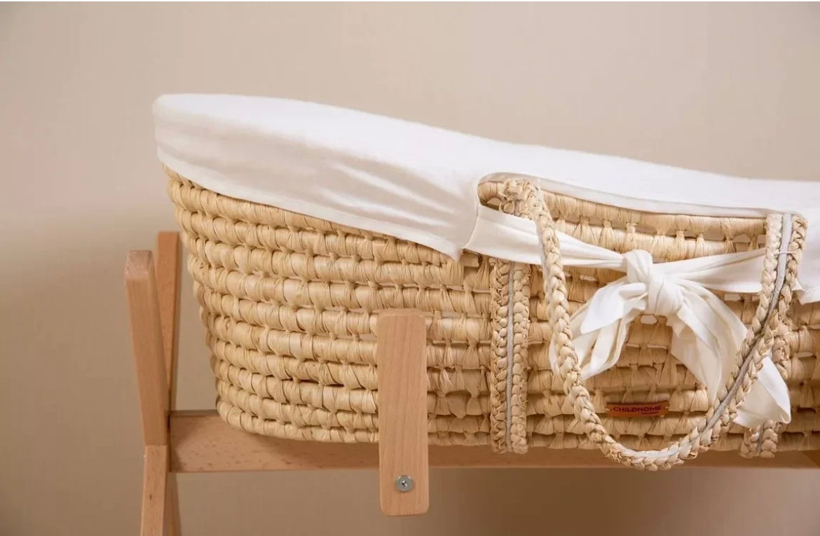 CHILDHOME, Panier moise  + matelas + habillage jersey -BLANC BB Cigogne