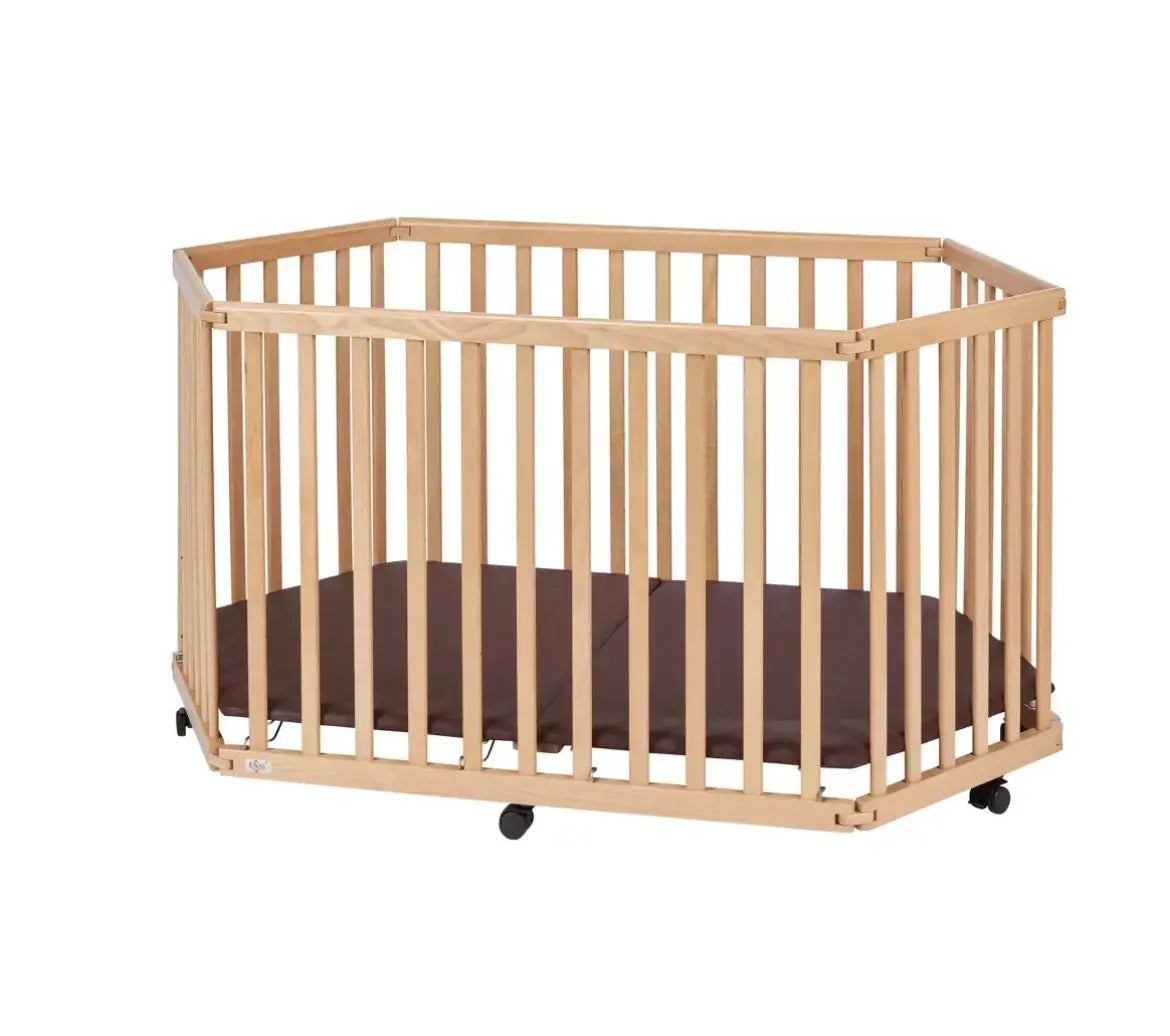 Parc bébé 6 coins Pliant - Bois de Hêtre Tissi