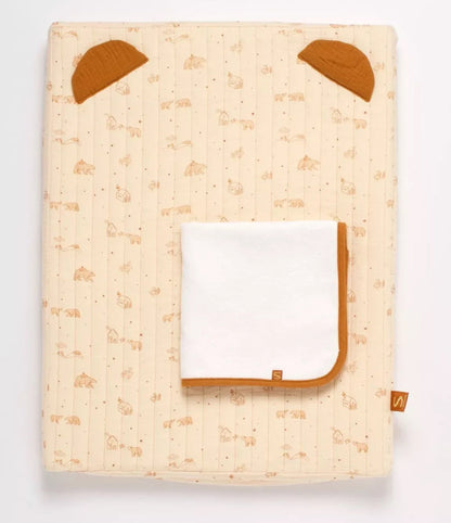 Matelas à langer en double gaze de coton et sa serviette - ORSINO BB Cigogne