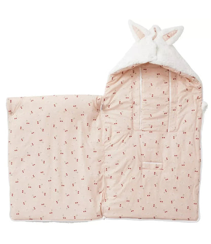 Nid d'ange en sherpa blanc doublé coton imp. cerises BB Cigogne