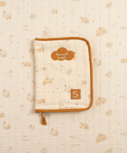 Protège carnet de santé en double gaze de coton - ORSINO BB Cigogne