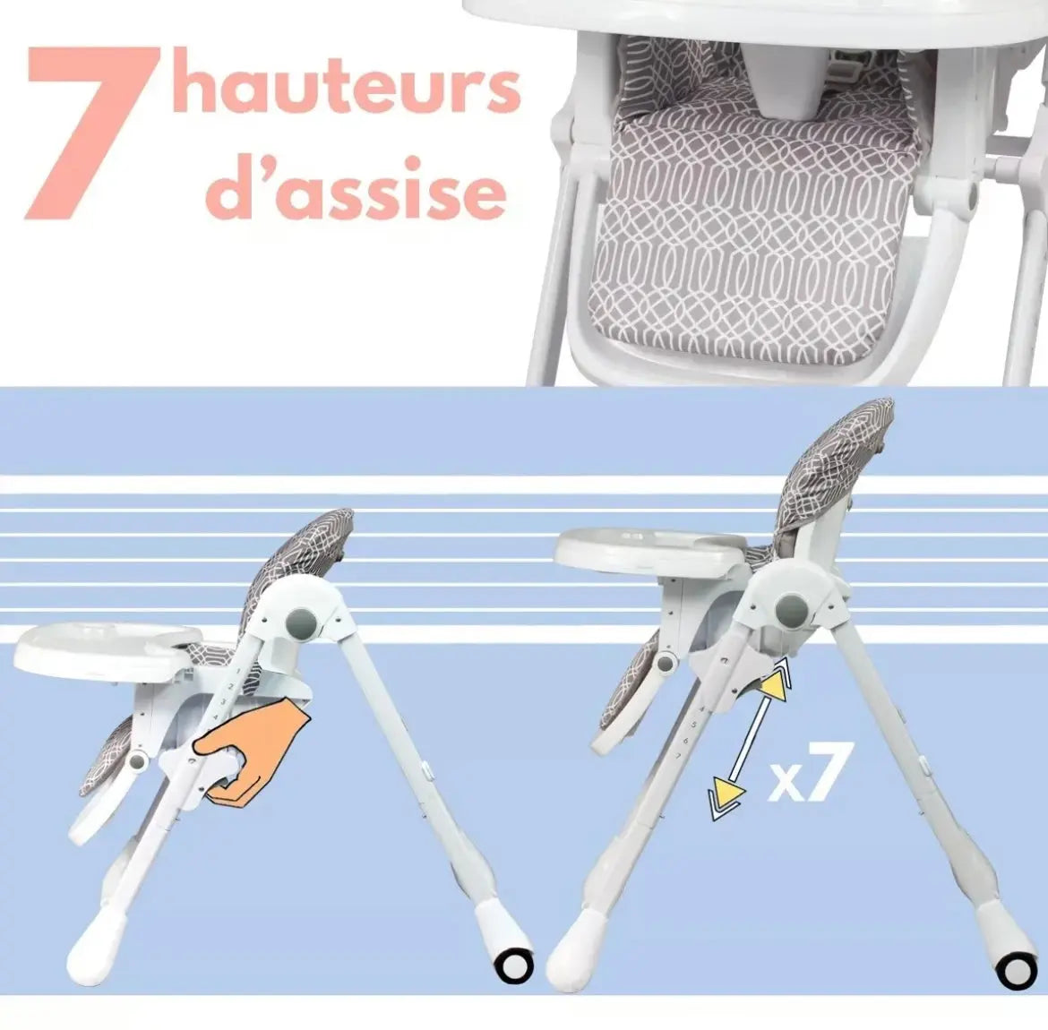 Chaise Haute - Grise à Motif Looping