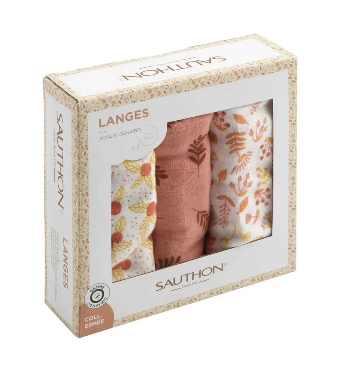 Boîte de 3 langes bio - ESMEE BB Cigogne