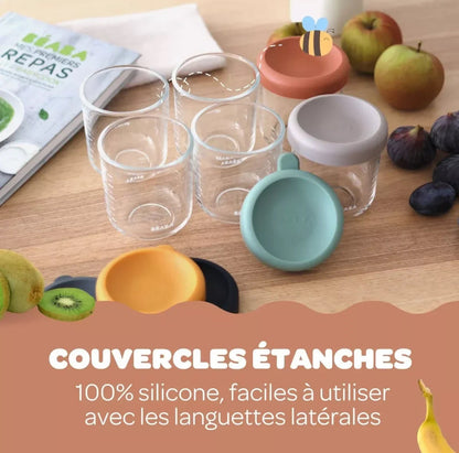 BEABA, Coffret 4 portions verre 250 ml (Sunrise color mix) BB Cigogne