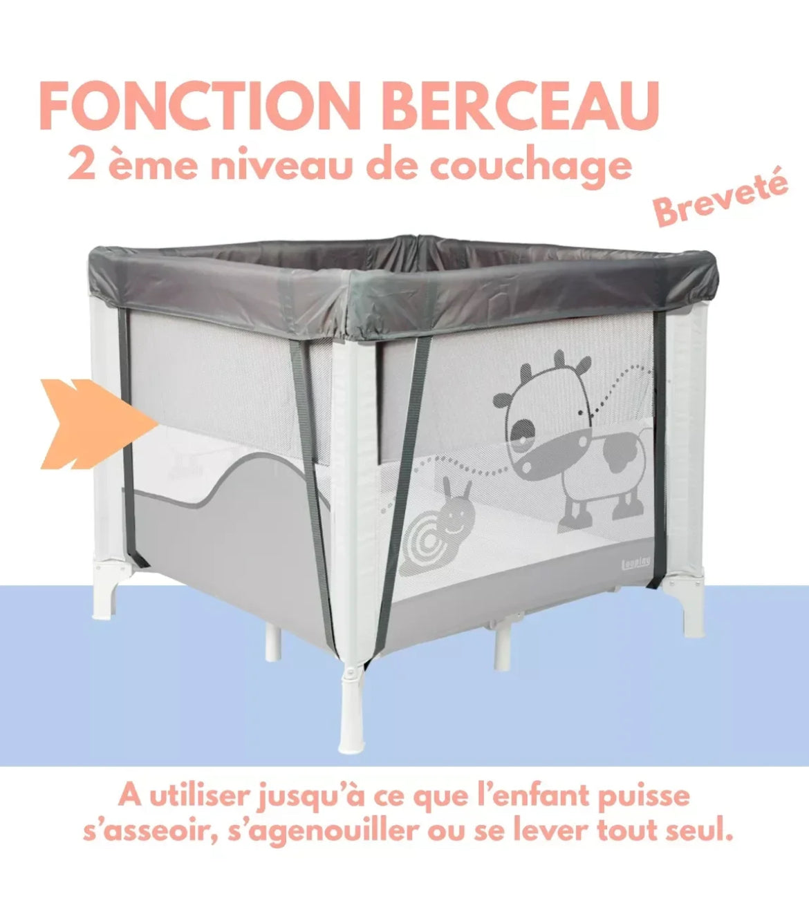 Parc/berceau bébé pliant 90 x 90cm avec Rehausse BB Cigogne