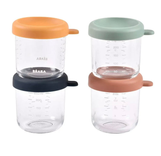 BEABA, Coffret 4 portions verre 250 ml (Sunrise color mix) BB Cigogne