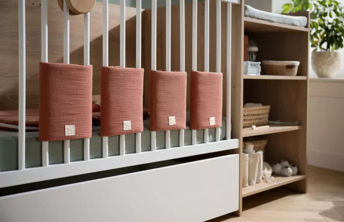 Protections de barreaux de lit en coton - UNI TERRACOTTA BB Cigogne