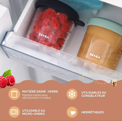 BEABA, Coffret 4 portions verre 250 ml (Sunrise color mix) BB Cigogne