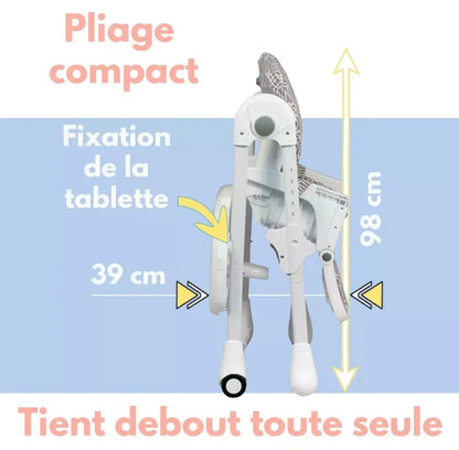 Chaise Haute - Grise à Motif Looping