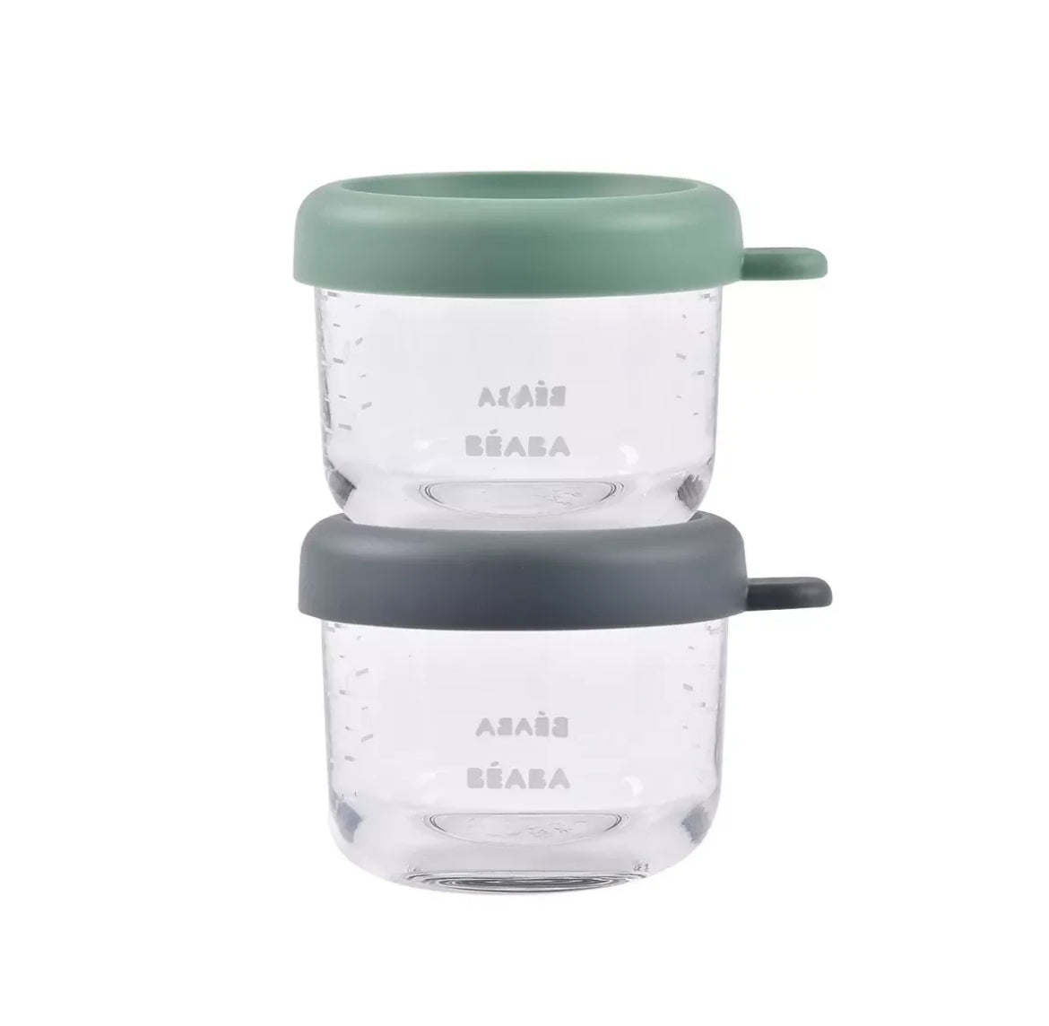 BEABA , Lot de 2 Portions verre 150 ml Mineral/Sage green BB Cigogne