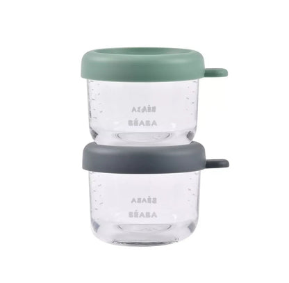 BEABA , Lot de 2 Portions verre 150 ml Mineral/Sage green BB Cigogne