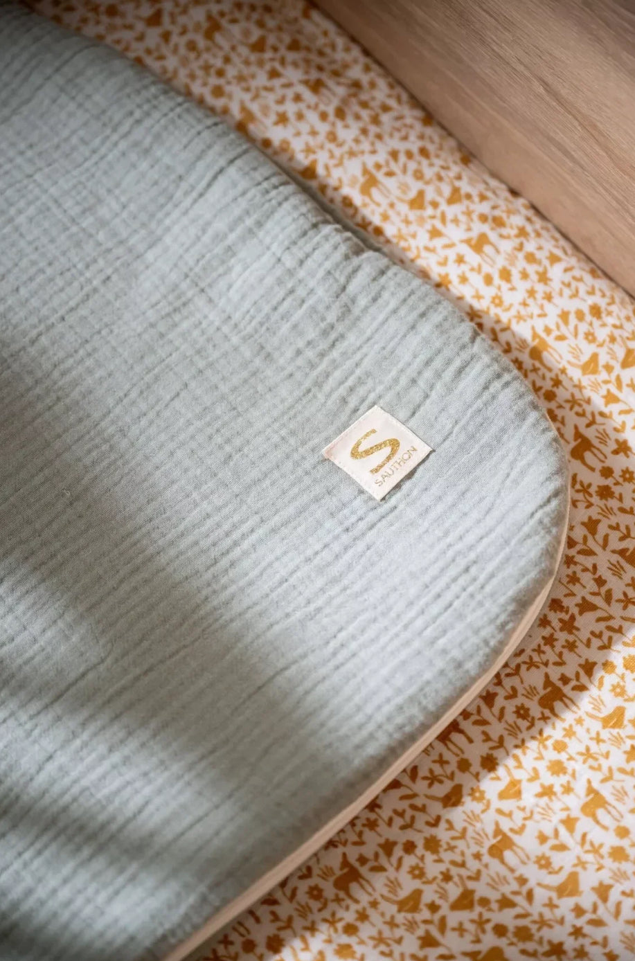 Gigoteuse bébé hiver en double gaze de coton et son doudou mouchoir - UNI SAUGE BB Cigogne