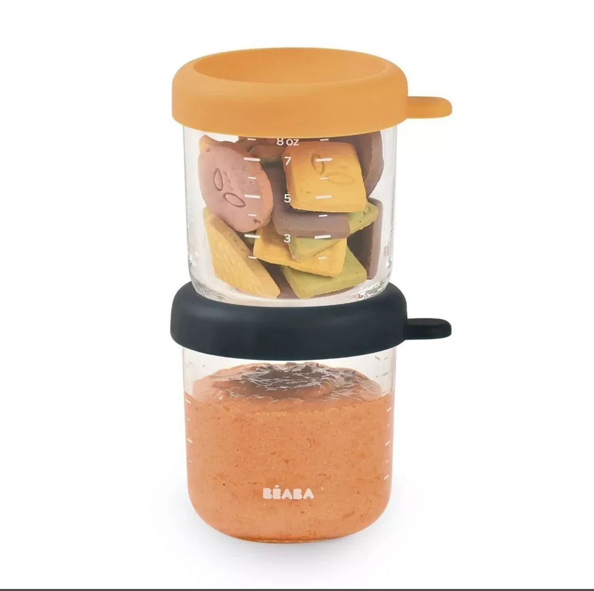 BEABA, Lot de 2 Portions verre 250 ml Night blue/Honey BB Cigogne