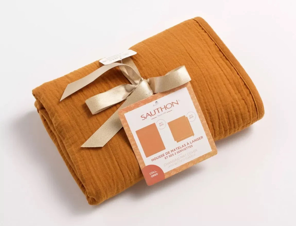 Housse de matelas à langer et linges en gaze de coton - ORSINO BB Cigogne