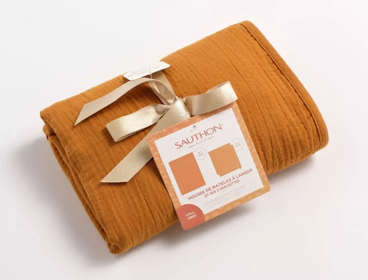 Housse de matelas à langer et linges en gaze de coton - ORSINO BB Cigogne