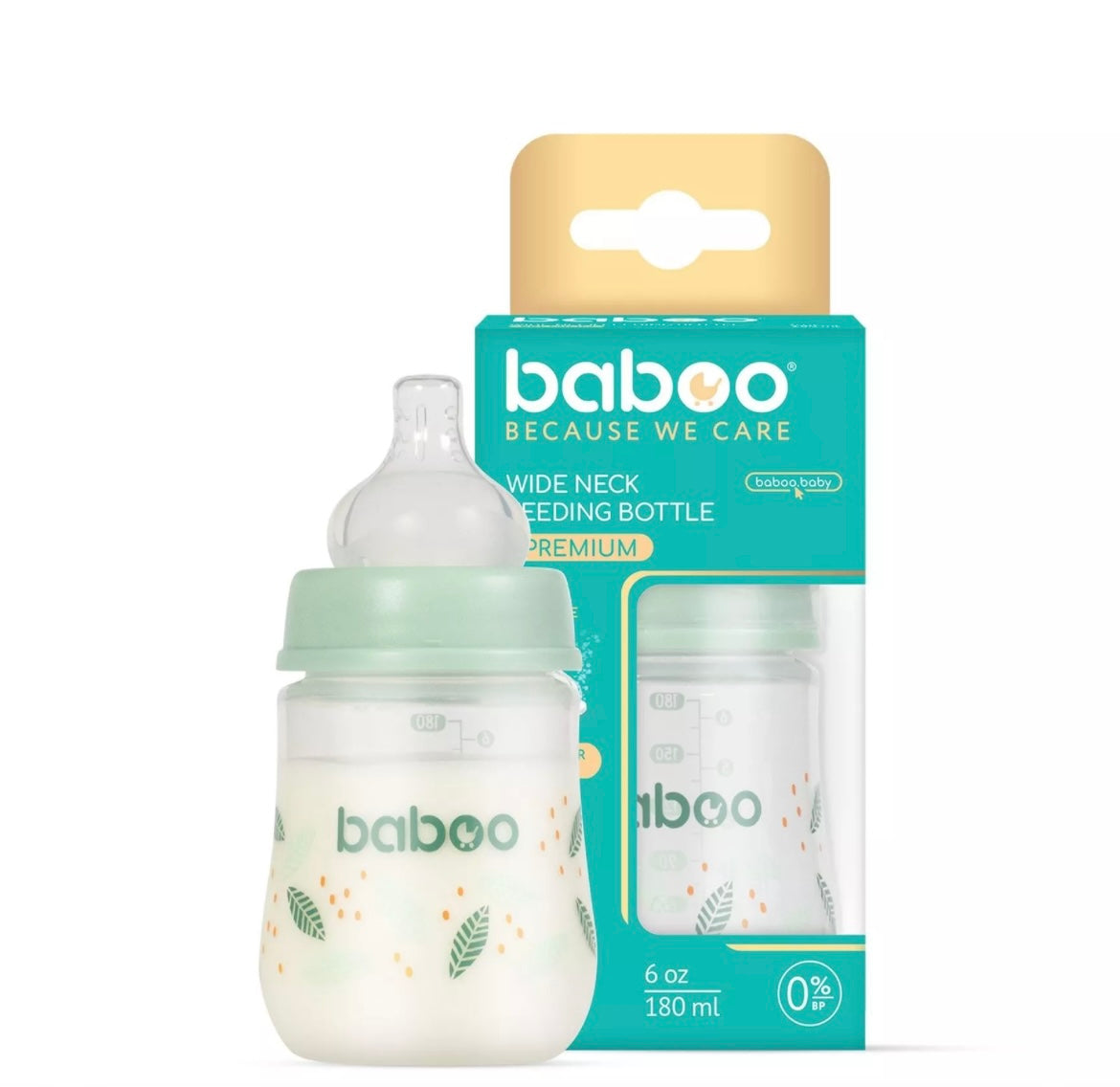 Biberon anti-colique 180 ml (0+ mois) Vert - BABOO BB Cigogne