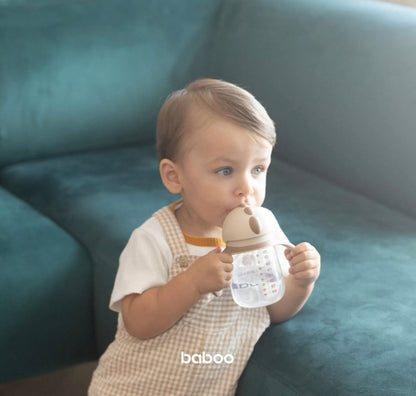 Tasse BABOO® avec paille en silicone, 260 ml, Au Naturale, cacao, 9 mois et + BB Cigogne