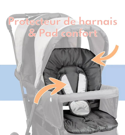 Poussette Double Grise (Habillage Pluie Inclus) Looping