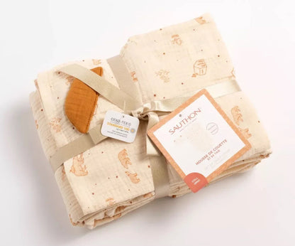 Housse de couette 100x135cm et taie d'oreiller en coton beige - ORSINO BB Cigogne