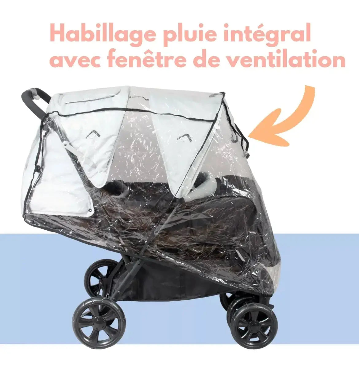 Poussette Double - Gris clair (Habillage Pluie Inclus) Looping