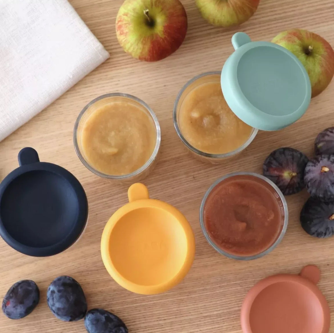 BEABA, Lot de 2 Portions verre 250 ml Night blue/Honey BB Cigogne