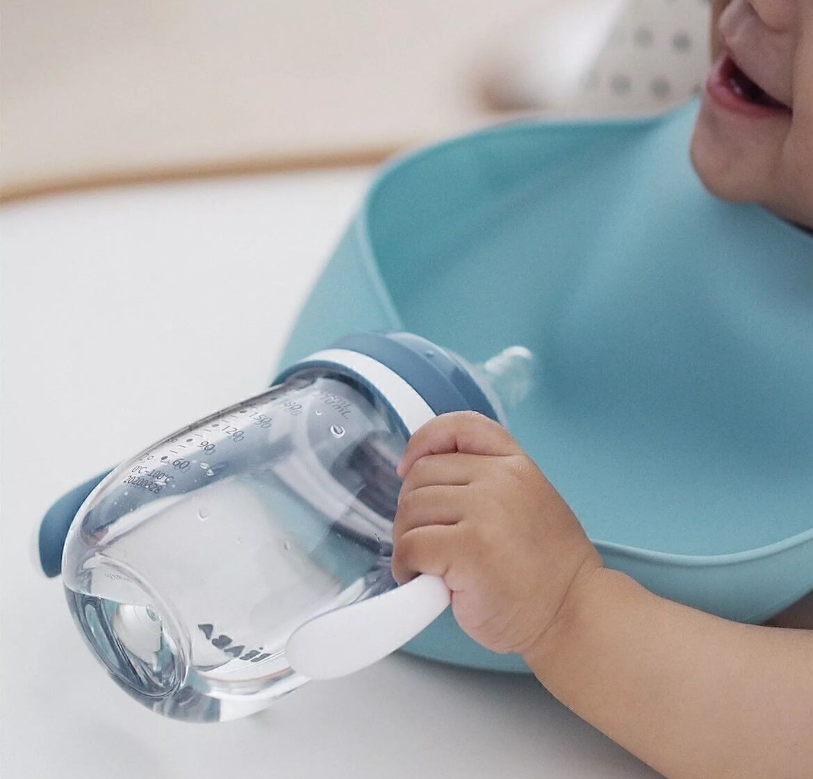 Bavoir silicone BEABA - BLEU BB Cigogne