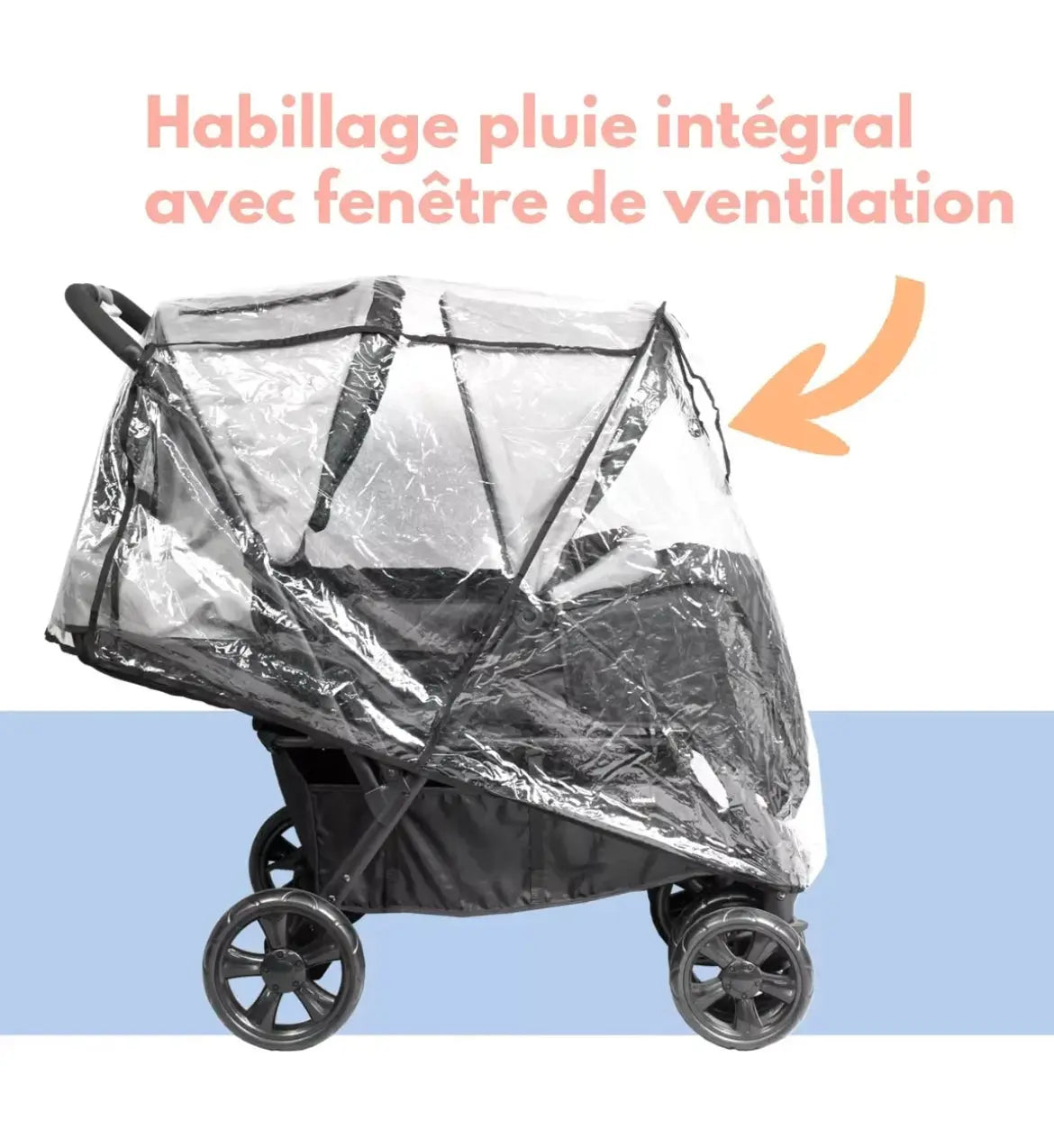 Poussette Double Grise (Habillage Pluie Inclus) Looping