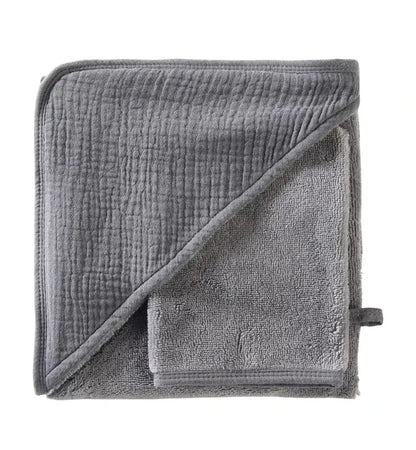 Cape de bain en bambou (avec gant) - GRIS MINERAL BB&co